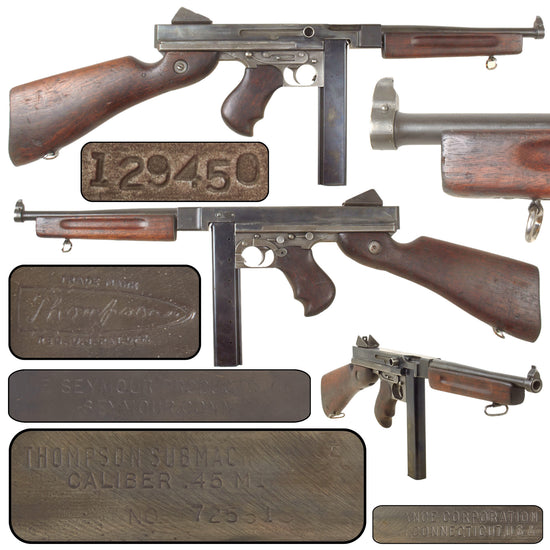 Original U.S. WWII Thompson M1 Inert Display Submachine Gun Serial NO. 725513 with Magazine, Original WWII Parts Original Items