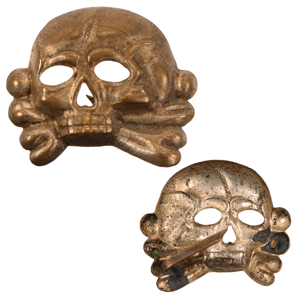 Original German Pre WWII Early SS "Danziger" Style Totenkopf "Death's Head" Cap Badge in Nickel Plated Brass