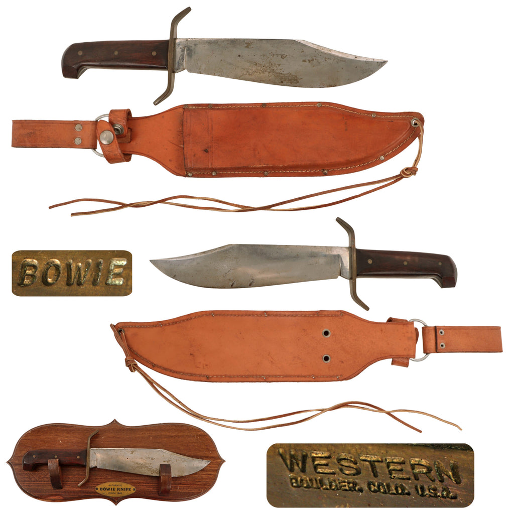 Original U.S. Vietnam War Era W49 Western Bowie Knife With Correct Leather Sheath & Wall Display