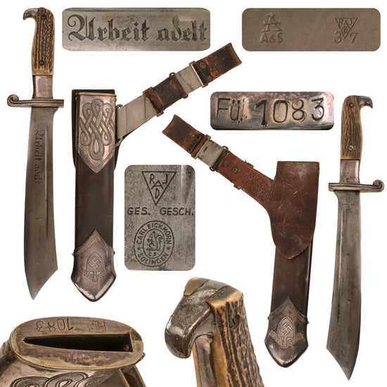 Original German Pre-WWII RAD Labor Corps EM/NCO Hewer by Carl Eickhorn with Matching Fürth Issue Numbers, Rare Bullet Hanger and Belt Loop
