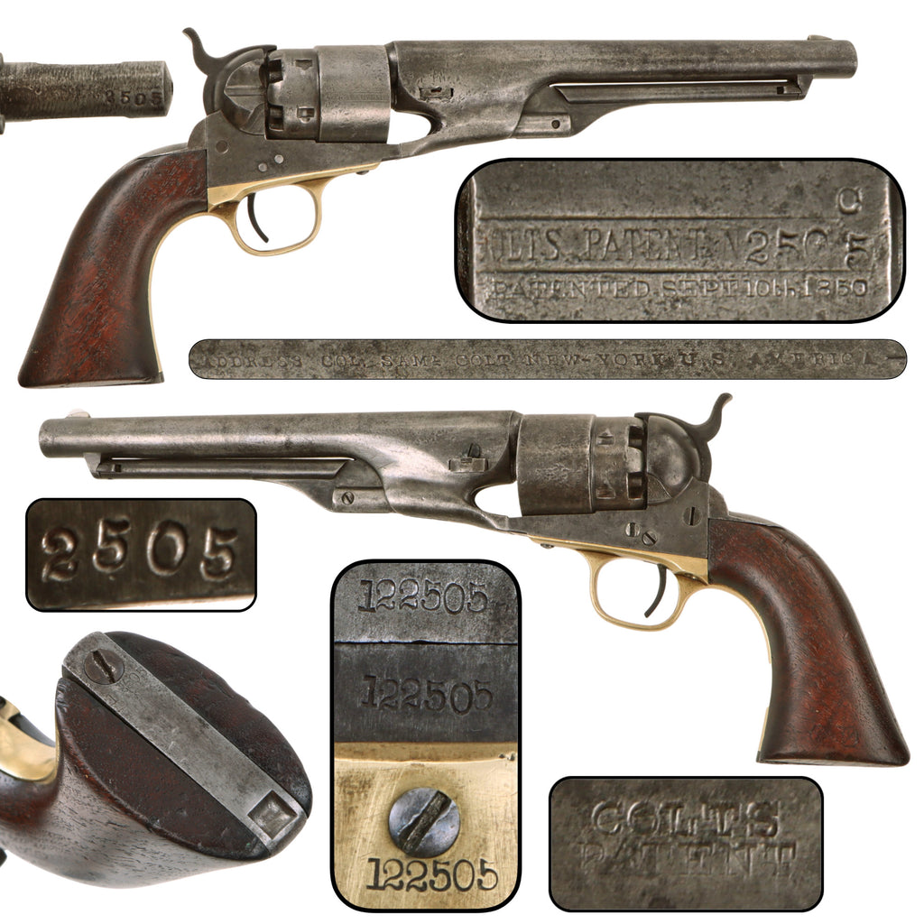 Original U.S. Civil War Colt Model 1860 Army .44cal Percussion Revolver Made in 1863 with Cylinder Markings, Matching Serial No. 122505