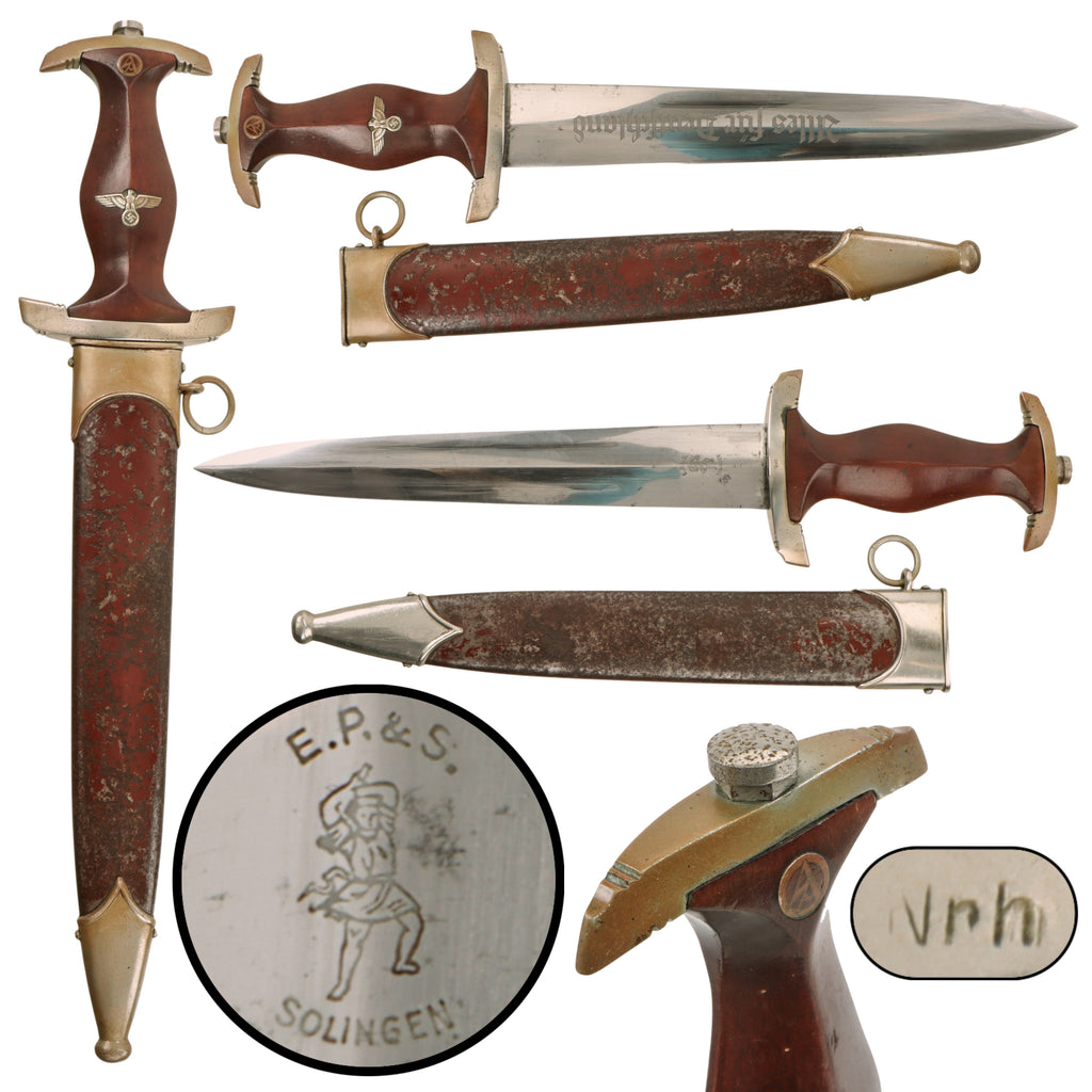 Original German WWII Early SA Dienstdolch Service Dagger by Ernst Pack & Söhne of Solingen with Excellent Blade and Scabbard