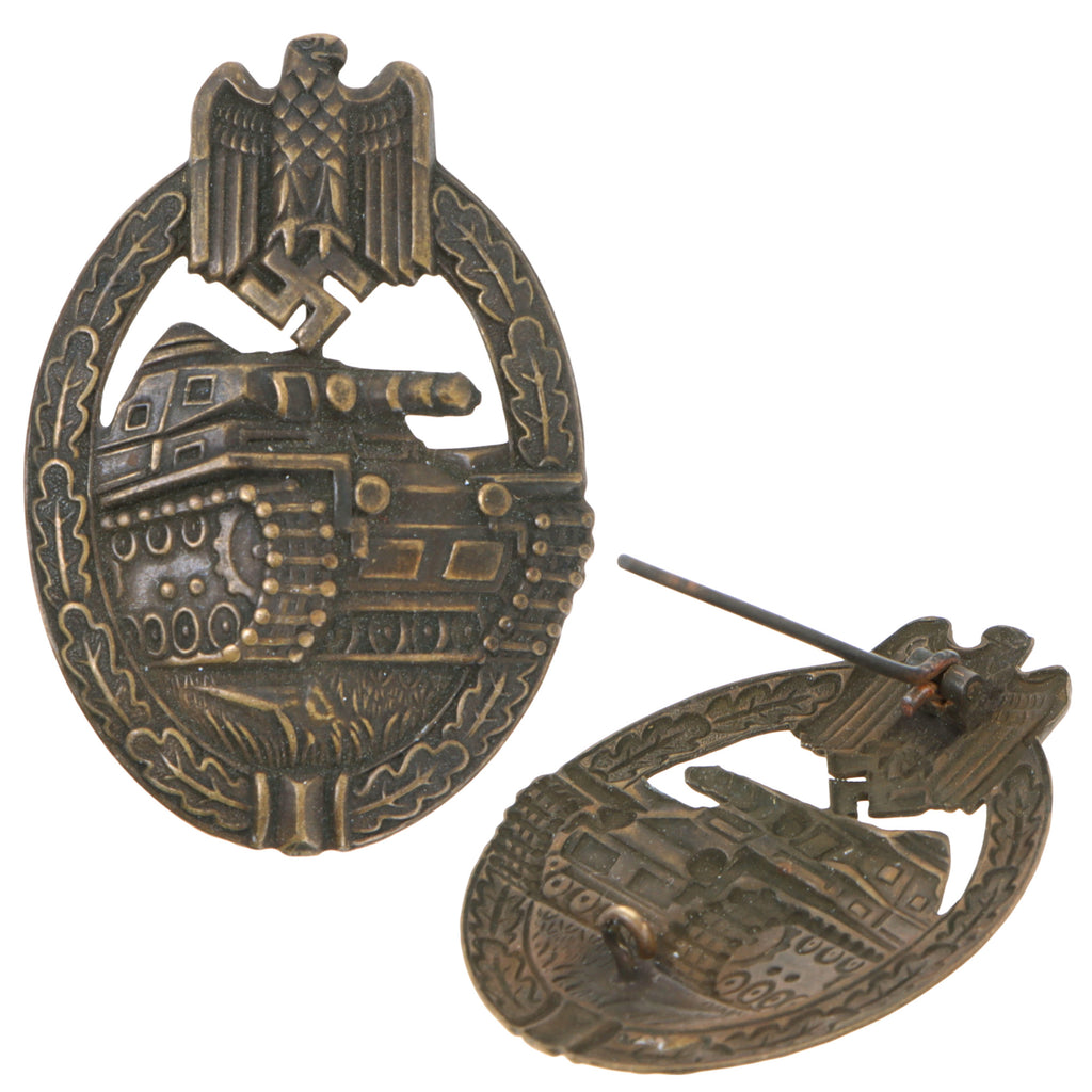 Original German WWII Bronze Panzer Assault Badge - Hollow-Back Unmarked