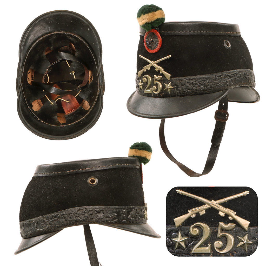 Original Swiss WWI Shako Helmet Marked to the 25th Infantry Battalion with Tuft & Cockade Original Items