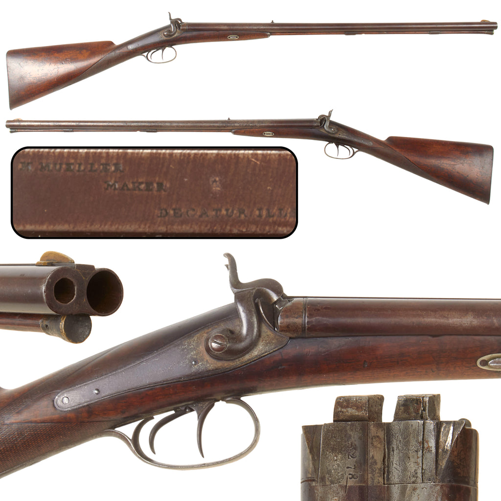 Original 19th Century U.S. Double Barreled Percussion Cape Combination Gun by Hieronymus Mueller of Decatur, Illinois, Circa Late 1850s-1860s