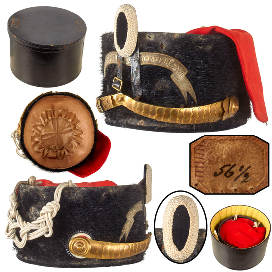 Original Imperial German WWI Prussian Hussars Regiment Officer Light Cavalry Bearskin Busby in Original Storage Box - Size 56 1/2