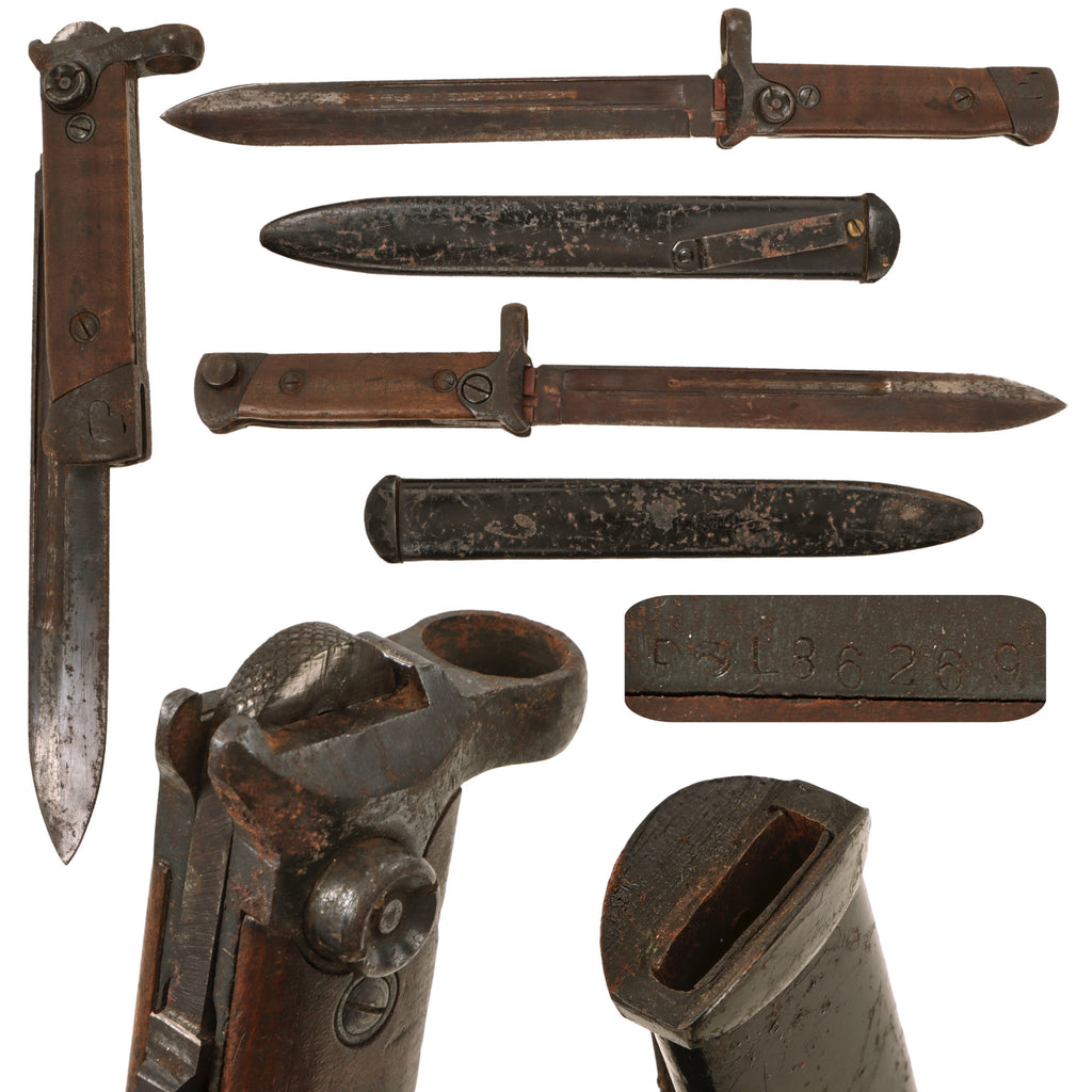Original Italian WWII M1938 Mannlicher Carcano Short Rifle Folding Bayonet with Scabbard Original Items
