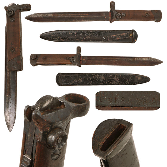 Original Italian WWII M1938 Mannlicher Carcano Short Rifle Folding Bayonet with Scabbard Original Items