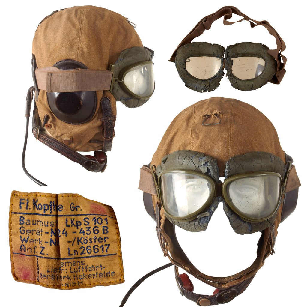 koestler goggles Original WWII German Luftwaffe LKP S101 Summer Pilot Flying Helmet wit – International Military Antiques