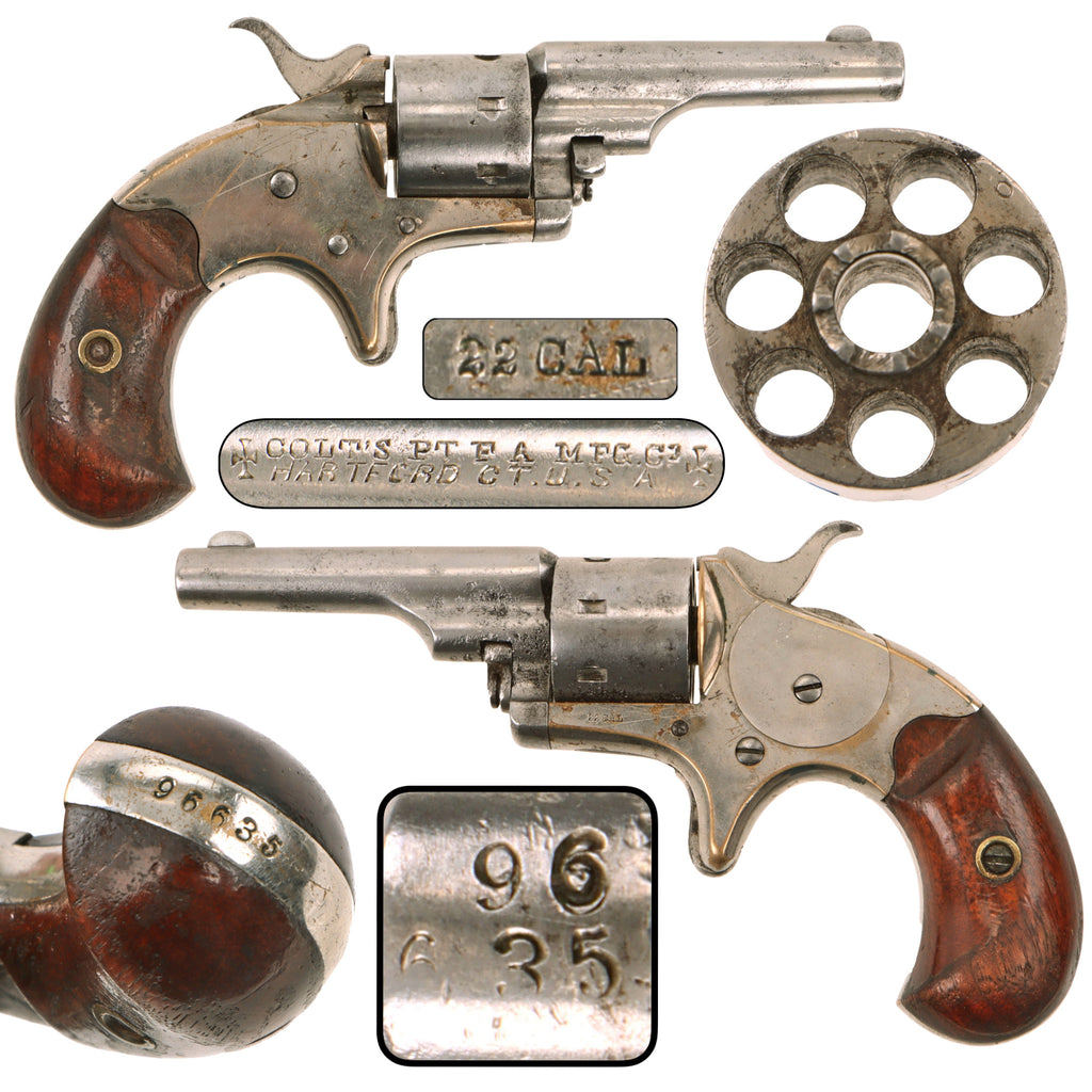 Original Colt Nickel Plated Open Top Pocket Model Revolver in .22 Short, Serial No. 96635, 1877 Production Original Items