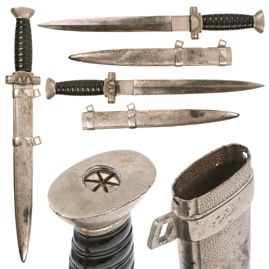 Original German WWII DRK Red Cross Officer's Dagger with Scabbard and Damaged Crossguard - Deutsches Rotes Kreuz