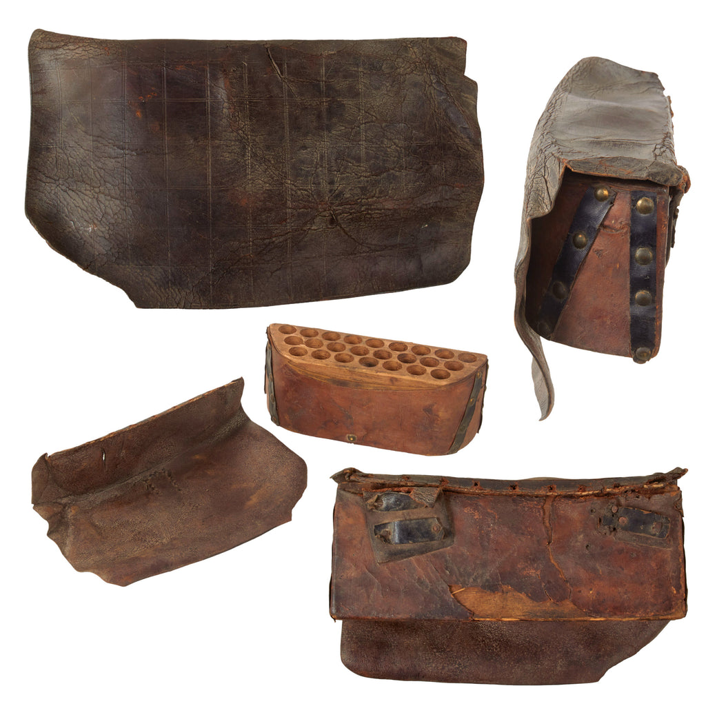 Original U.S. American Revolutionary War Era Belly Cartridge Box with Detached Patterned Flap - Nailed Construction Original Items