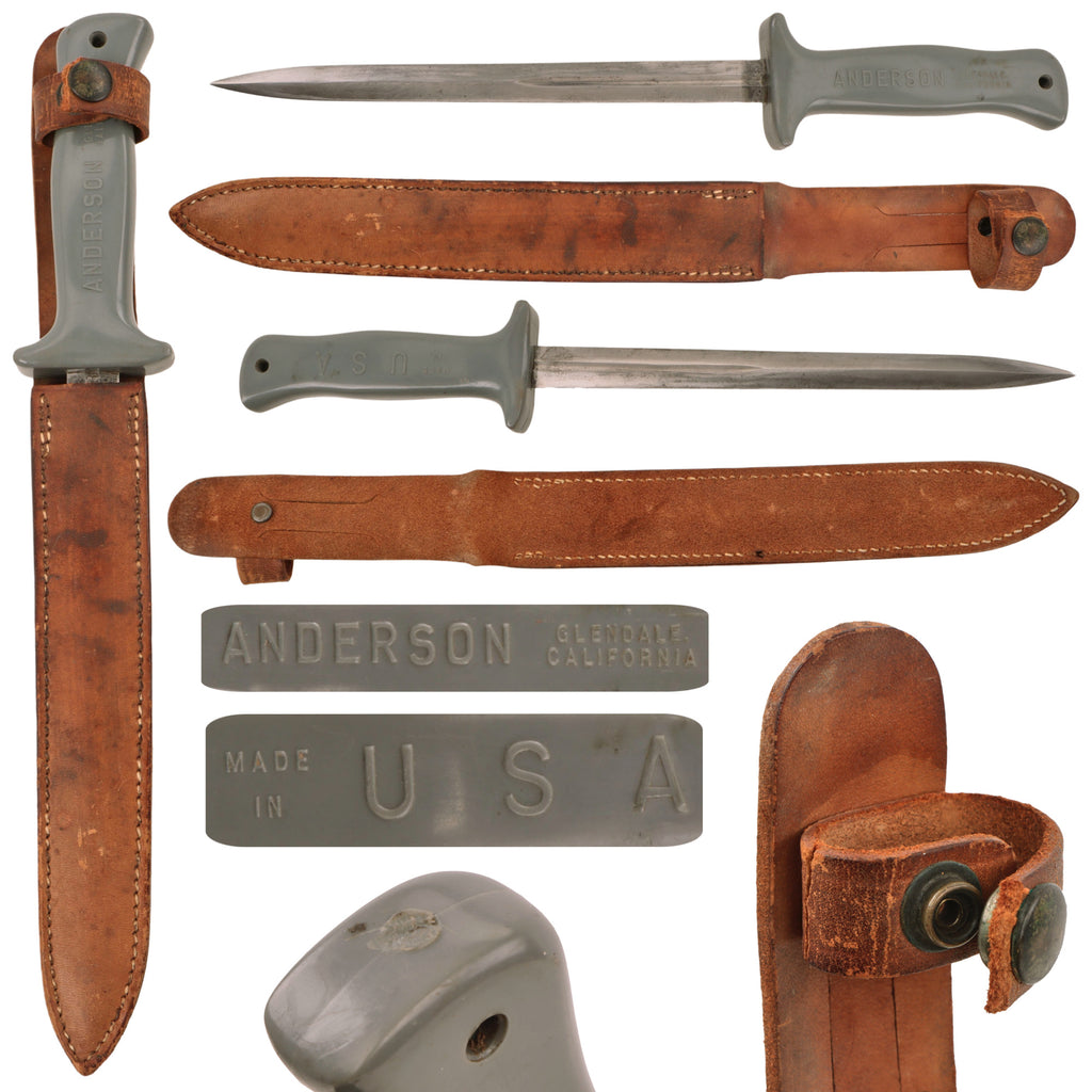 Original U.S. WWII Cut Down M1913 “Patton” Saber Fighting Knife by the Anderson Knife Company of Glendale, California with Leather Sheath