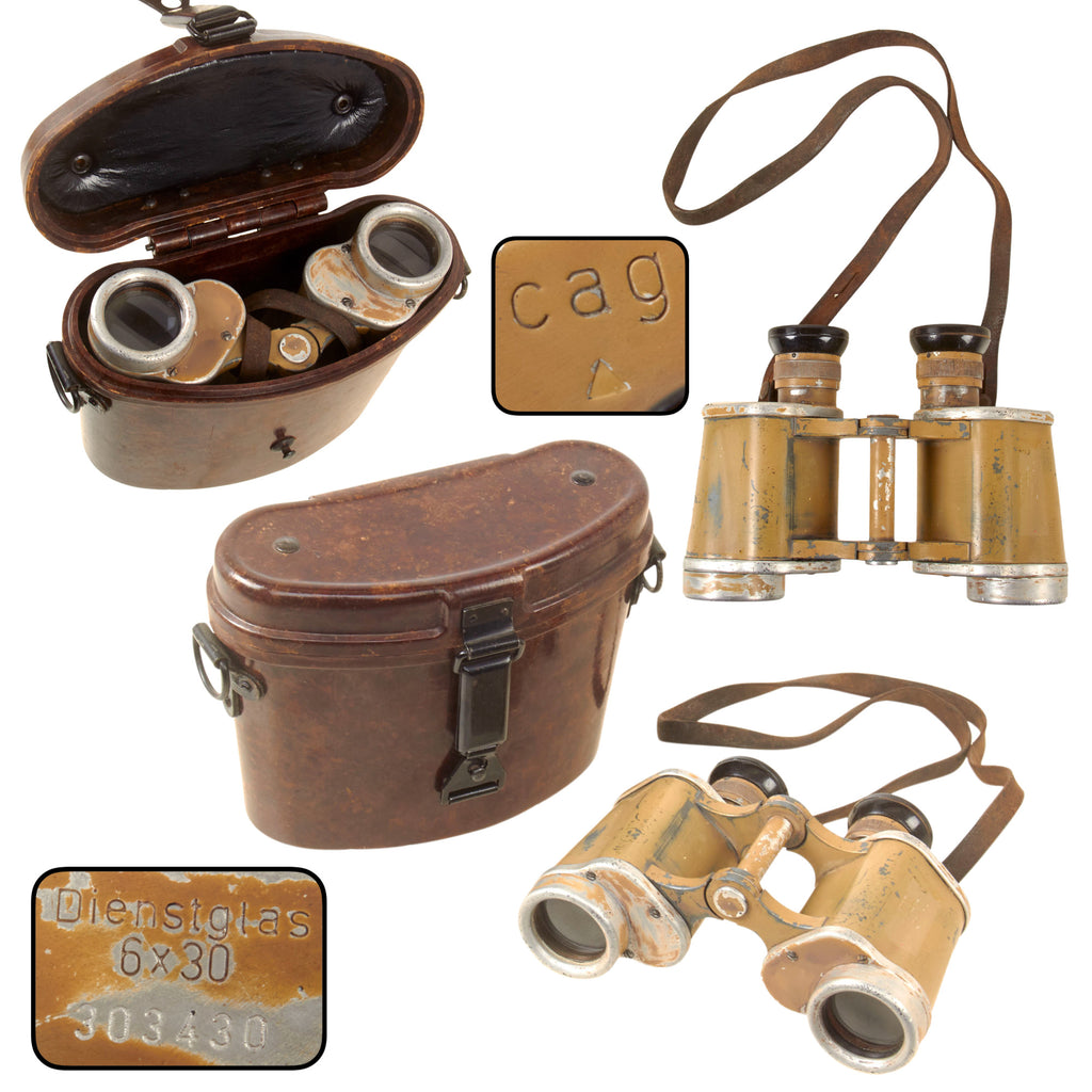 Original German WWII 6x30 Dienstglas Binoculars by Swarovski “cag” with Bakelite Carrying Case