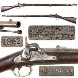 Original U.S. Civil War Rare Springfield Model 1861 Windsor Locks Contract Rifled Musket - Dated 1862