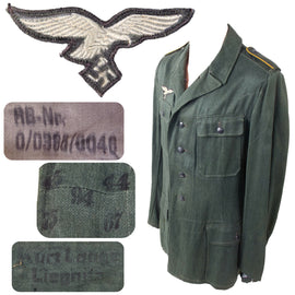 Original German WWII Luftwaffe Flight Branch Flieger Enlisted HBT Reed Green M43 Service Tunic with Trousers
