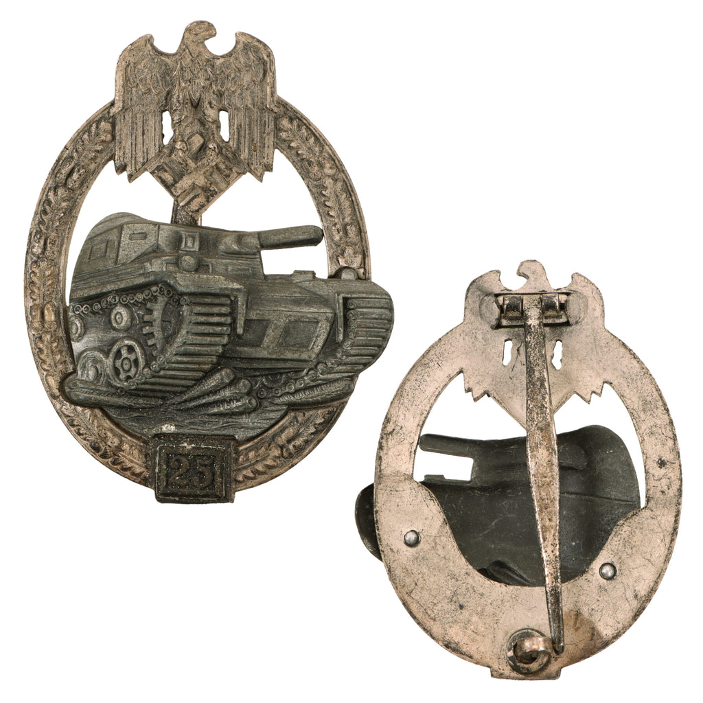 Original German WWII Identified USGI Bring Back 25 Engagement Panzer Assault Tank Badge by Josef Feix & Söhne - Unmarked Original Items