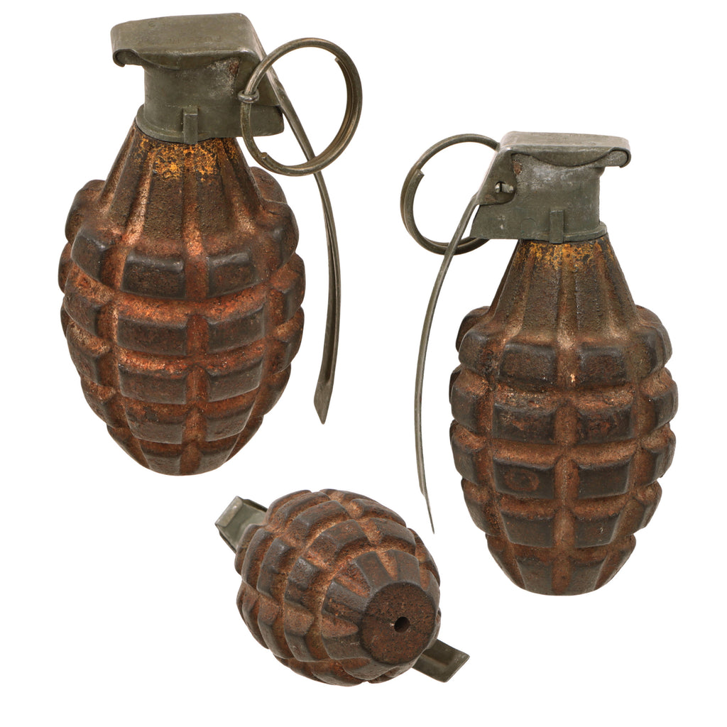 Original U.S. WWII Inert MkII Pineapple Grenade with Yellow Ring & M10A3 Fuze Original Items
