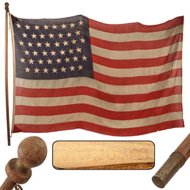 Original U.S. Spanish American War Very Large 45 Star Multi-Piece Cloth National Flag on Pole - 58 ½ x 96”