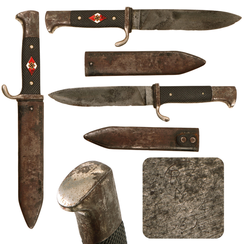 Original German WWII 1939 Dated Late Pattern HJ Knife by Rare Maker Gebrüder Bell with Scabbard - RZM M7/94 Original Items