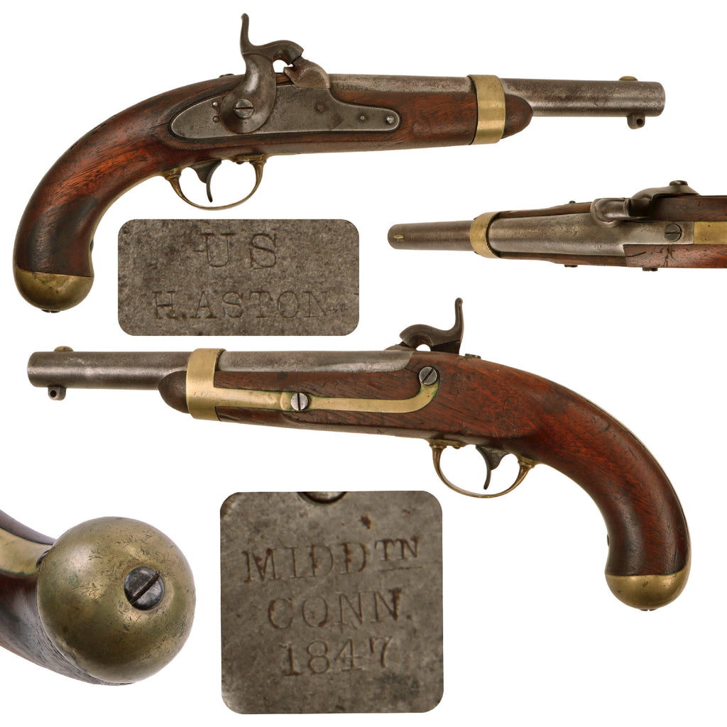 Original U.S. Civil War Era M-1842 Percussion Cavalry Pistol by H. Aston & Co. with Stock Cartouches - dated 1847 Original Items