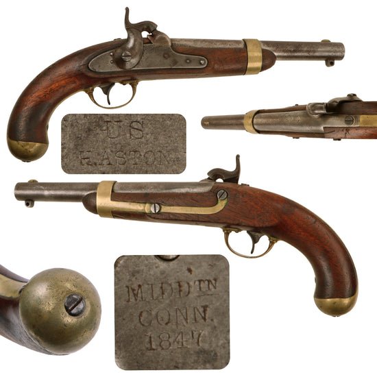 Original U.S. Civil War Era M-1842 Percussion Cavalry Pistol by H. Aston & Co. with Stock Cartouches - dated 1847 Original Items
