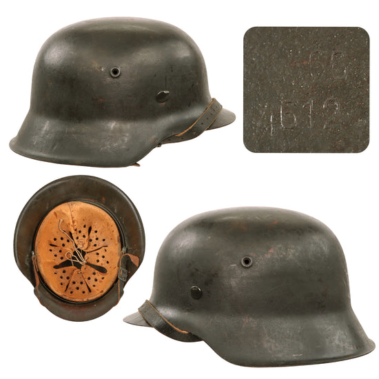 Original German WWII M42 Heer Army No Decal Helmet with 1943 Dated 58cm Liner & Chinstrap - Stamped CKL66 Original Items