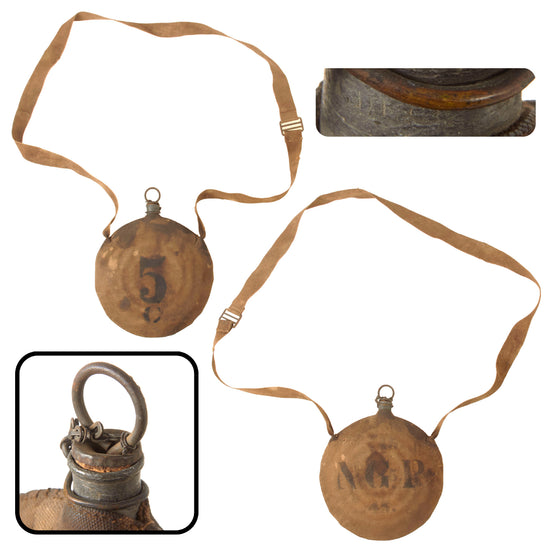 Original U.S. Indian Wars Unit-Marked Early Type 2 1874 Canteen with Cover & Integrated Carrying Strap - Civil War Bullseye Canteen Updated in Depot - Extremely Rare Original Items