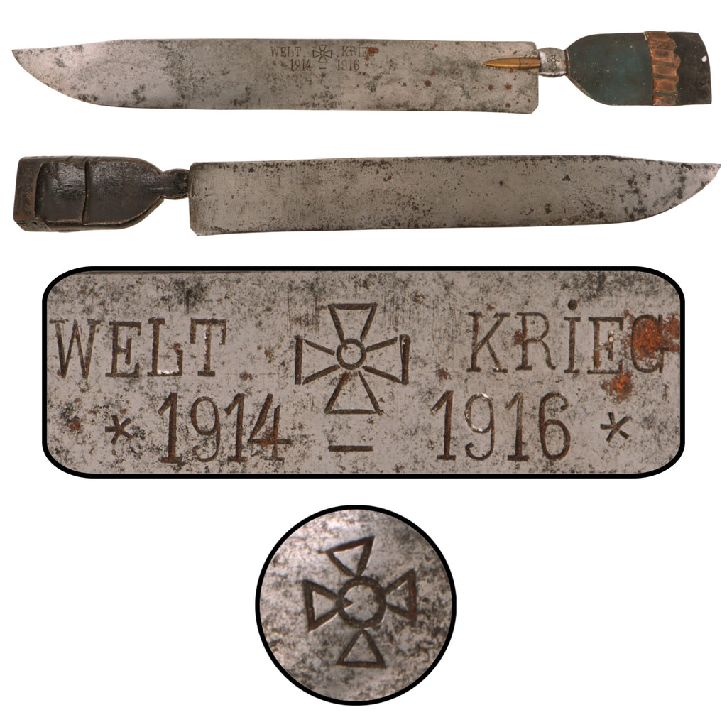 Original Imperial German WWI “Weltkrieg 1914-1916” Trench Art Machete with Shrapnel Shell Fragment HandleOriginal Imperial German WWI “Weltkrieg 1914-1916” Trench Art Machete with Shrapnel Shell Fragment Handle Original Items