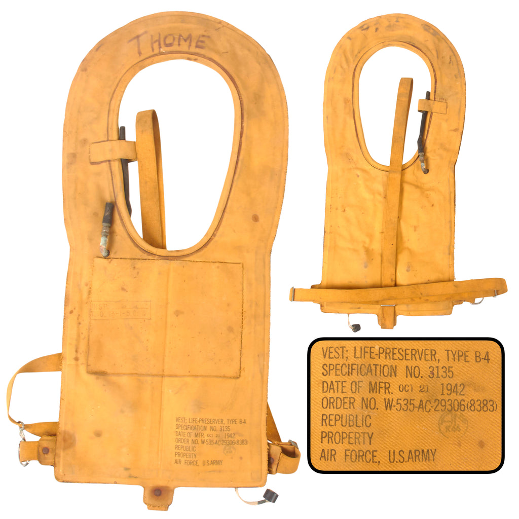 Original Scarce Early Date U.S. WWII USAAF Mae West Pneumatic Life Vest by Republic - Dated Oct. 21 1942