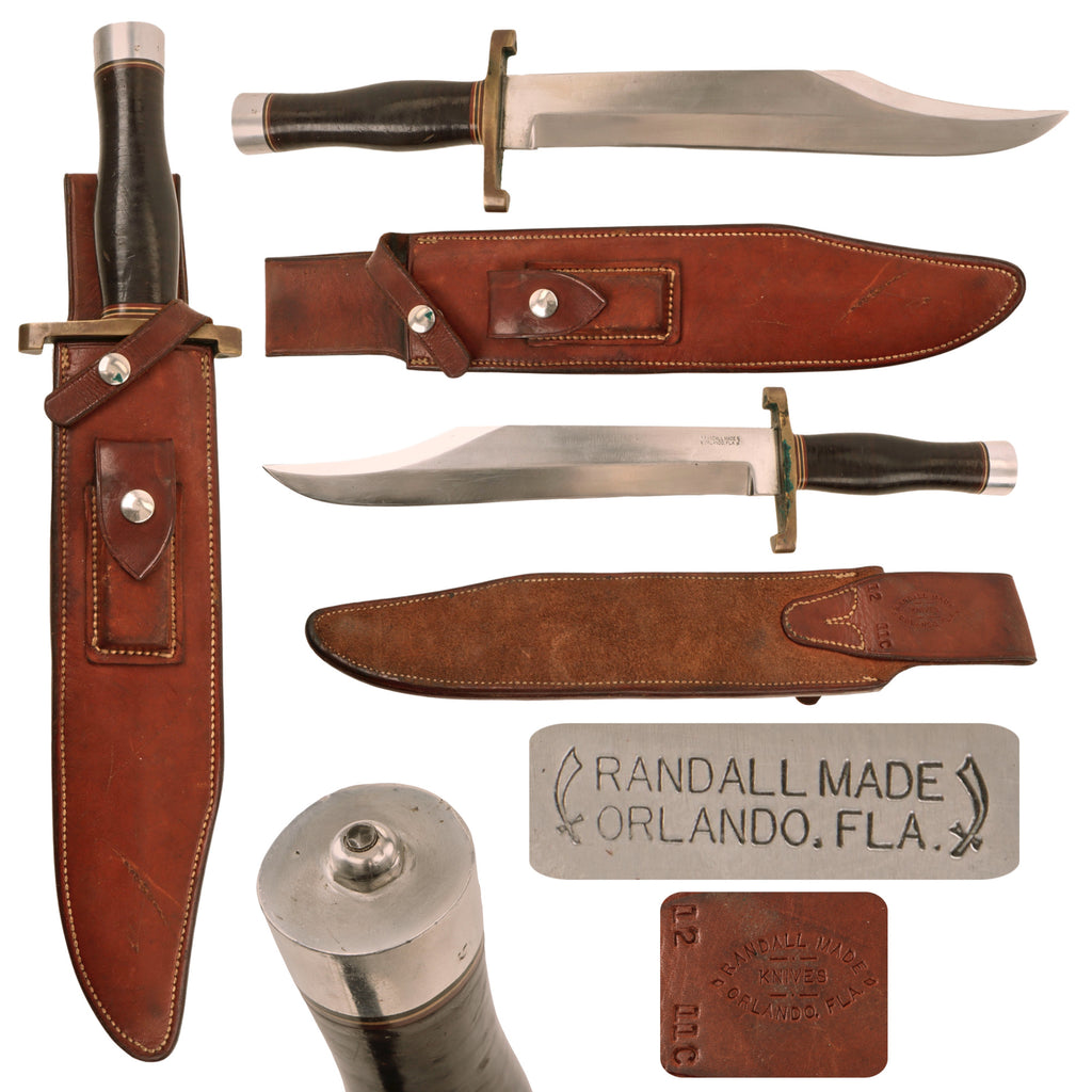 Original U.S. Vietnam War Era Randall Model 12 “Confederate Bowie” Fighting Knife with Original Roughback Sheath and Whetstone - Rare