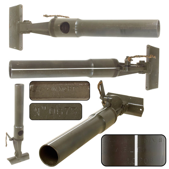 Original Belgian Produced British WWII Type Ordnance ML 2-inch Mk 8* Inert Display Mortar, Dated 1951, Tube No. 0208 and Base No. 0673 Original Items