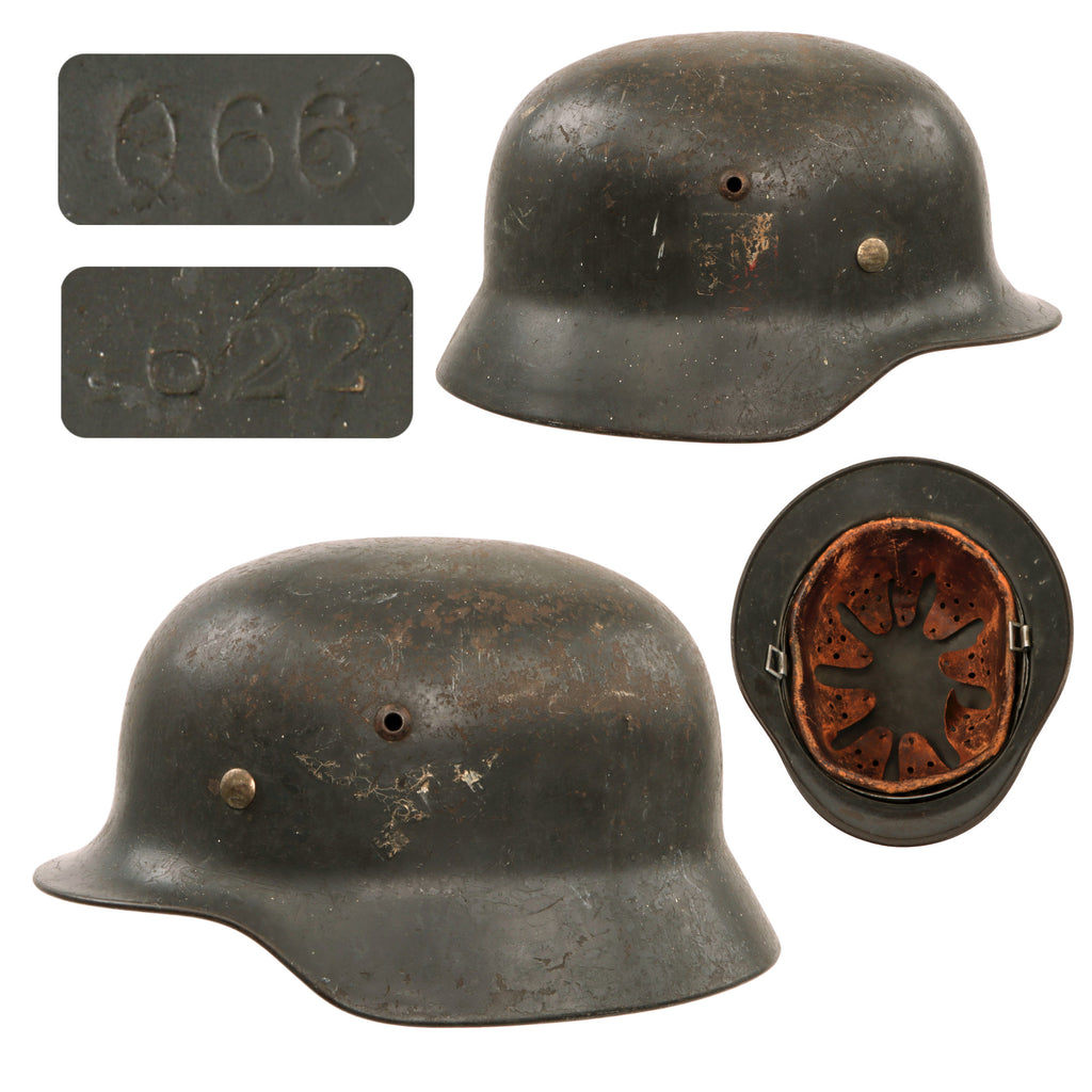Original German WWII Luftwaffe M35 Overpainted Double Decal Steel Helmet with 1939 Dated 59cm Liner - marked Q66 Original Items