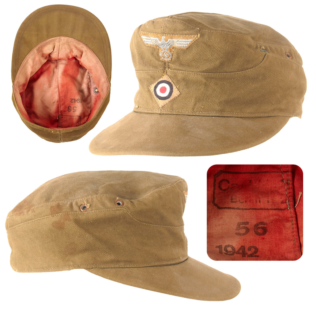 Original German WWII Deutsches Afrika Korps DAK M41 Tropical Field Cap by Carl Halfar, Size 56, Dated 1942