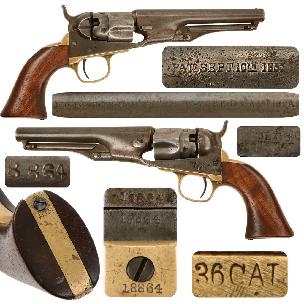 Original U.S. Civil War Colt M-1862 Police Pocket .36cal Percussion Revolver with 5 1/2" Barrel Made in 1863 - Serial 18864 Original Items