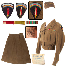 Original U.S. WWII WAC SHAEF Female Uniform Jacket, Overseas Cap & Skirt by Toutmain of Paris, France with Ribbons