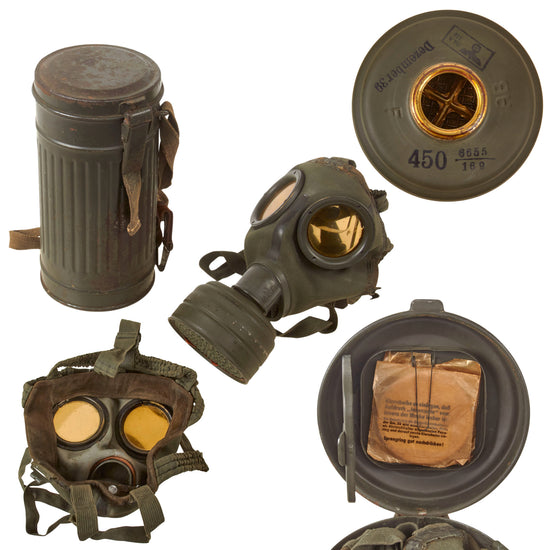 Original German WWII Early Auer M30 2nd Model Size 2 Gas Mask - January 1936 Dated Original Items