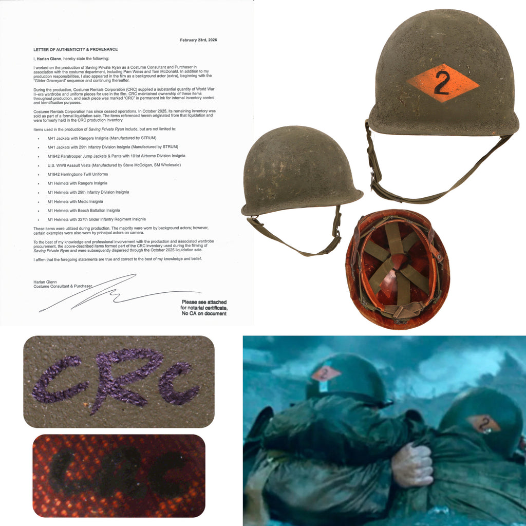 Original U.S. M1 Helmet Used in Saving Private Ryan – 2nd Ranger Battalion – With Copy of Notarized Letter of Authenticity