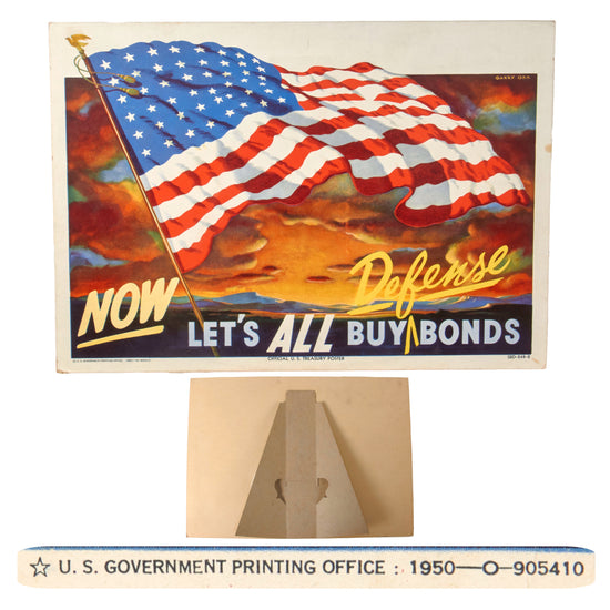 Original U.S. Korean War “Now Let’s ALL Buy Defense Bonds” Cardboard Countertop Display Sign Dated 1950 - 11 x 15½” Original Items