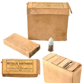 Original U.S. Civil War Inert Box of Spencer Rifle or Joslyn’s Carbine Metallic Cartridges with 35 Cartridges Still in Original Packs - Dated 1860
