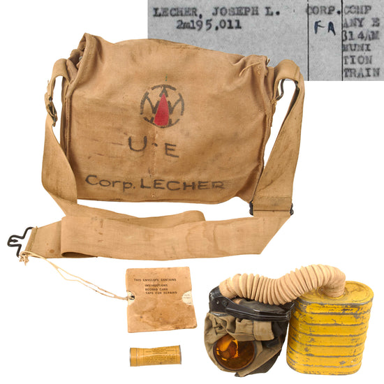 Original U.S. WWI Named & Painted 89th Division Corrected English Type Box Respirator Gas Mask - Corporal Lecher, 314th Ammunition Train