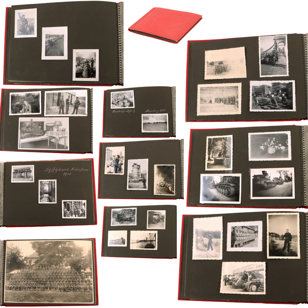 Original German WWII Early War Photo Album with 86 Photographs Showing Motorcycle Troops, Tanks, MG08/15 Use, Panzers, and More