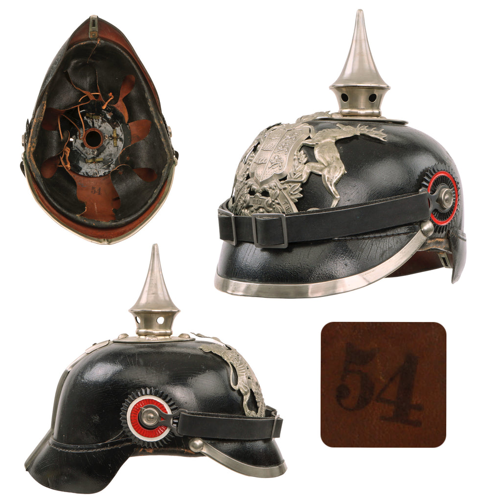 Original German WWI Kingdom of Württemberg M1891 Silver Pioneer EM/NCO Pickelhaube Spiked Helmet with Original Cockades - Size 54 Original Items