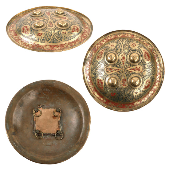 Original Napoleonic Era Indo-Persian Small Metal Dhal Shield with Brass Ornamentation - Late 18th Century Original Items