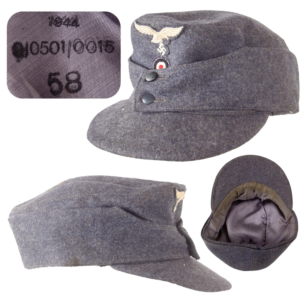 Original German WWII 1944 Dated Luftwaffe M43 Einheitsmütze Field Cap with RBNr. - Size 58