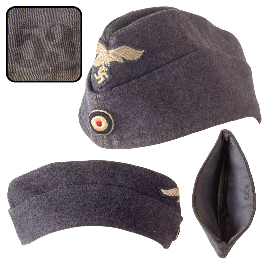 Original German WWII Luftwaffe EM-NCO Wool M38 Schiffchen Overseas Cap, Size 53cm Original Items