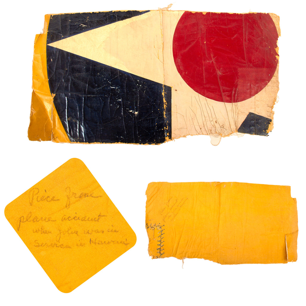 Original U.S. WWII Aircraft Skin Roundel Fragment with Inscription on Reverse - Accidental Crash in Hawaii - 9⅞ x 18⅝” Original Items
