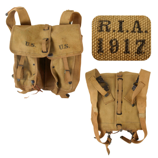 Original U.S. WWI M1912 Experimental Cavalry Ration Bags as used by Medical Corpsman with All Original Leather Straps - Excellent Original Items
