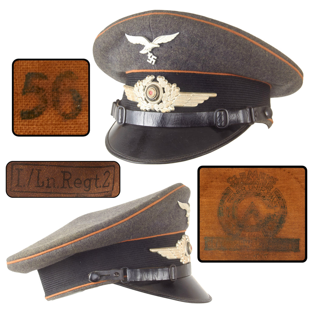 Original German WWII Luftwaffe Signals EM/NCO Schirmmütze Visor Cap by Clemens Wagner with I. / Ln. Rgt. 2 Unit Marking, Size 57cm