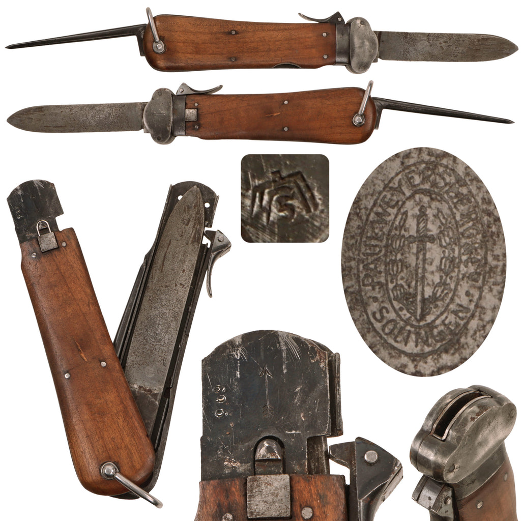 Original German WWII Transitional Type II Luftwaffe Fallschirmjäger Take Down Gravity Knife by Paul Weyersberg with Waffen Proof